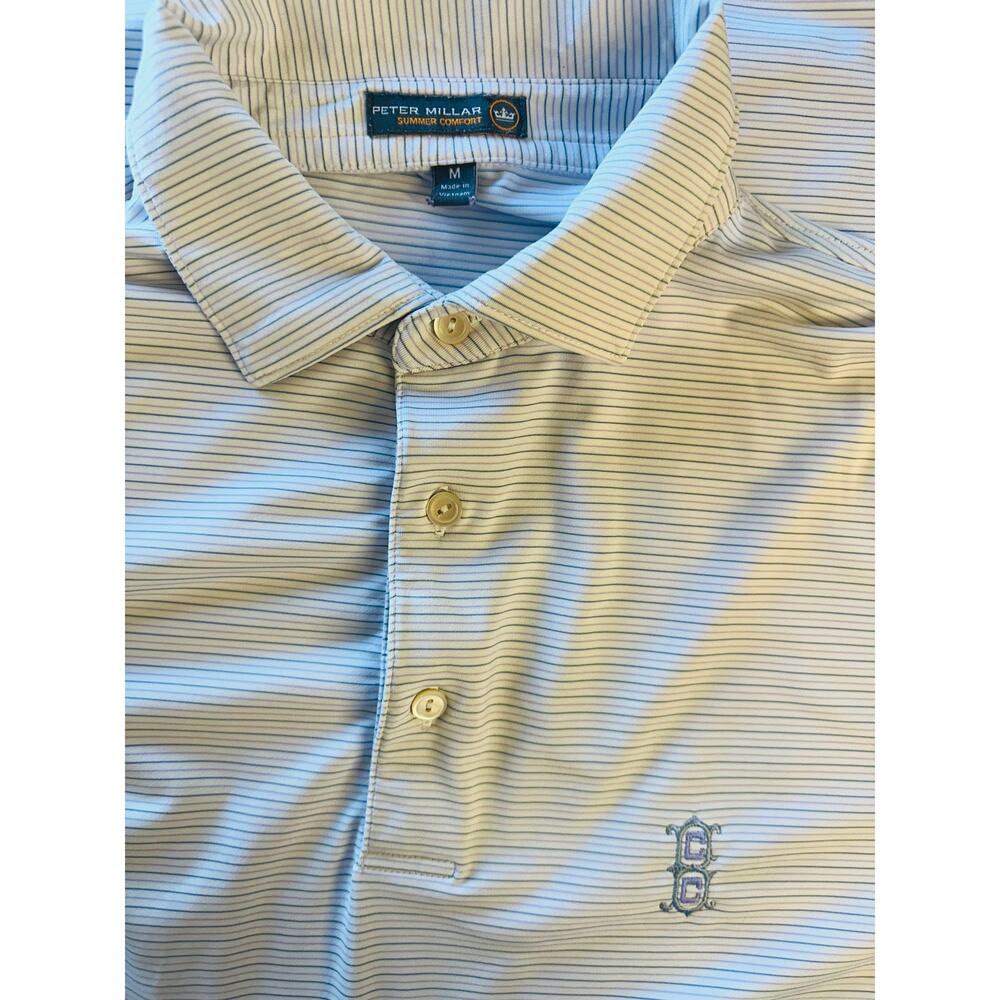Peter Millar Golf Polo Size M Blue Micro Stripe Chartwell Country Club Crest - Picture 3 of 10